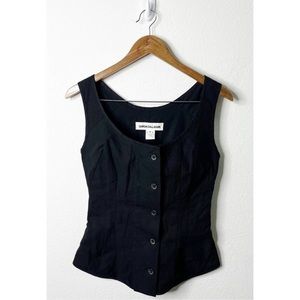 Caron Callahan Black Button Front Sleeveless Vest Tank Womens Size S